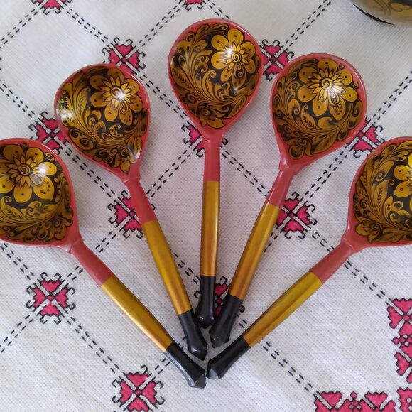 Host Pick ~~~Ukraine, Vintage, Set of Five Spoons, Handmade - Picture 1 of 5
